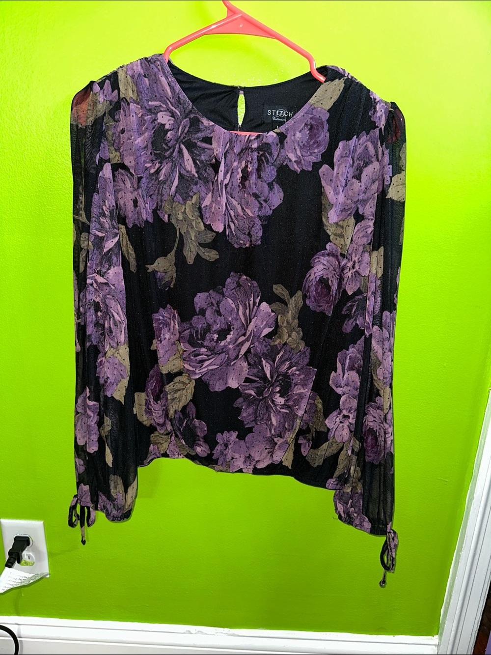 Staccato Black Floral Long-Sleeve Blouse in Purple